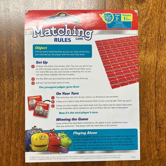 Chugginton MEMORY Match Game for Pre-Schoolers COMPLETE - Picture 8 of 8